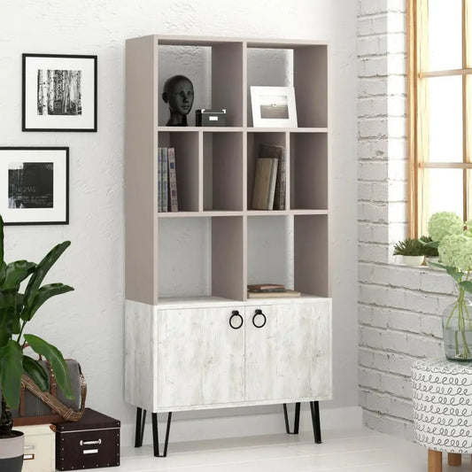 Bene Modern Bookcase Display Unit Tall 166cm - Bookcase - Decortie - Light Mocha,Ancient White -