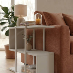 Homia Stepped Side Table with Open Shelves – Living Room End Table – Sandstone