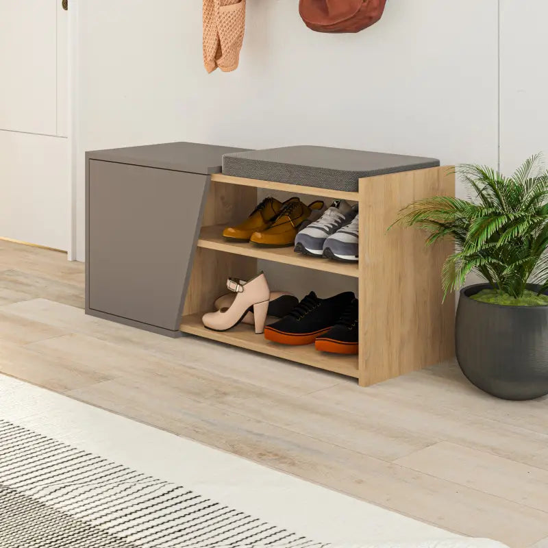 Fiona Shoe Storage With Bench Width 104 cm - Light Mocha,Oak Cabinet