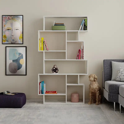 Karmato Modern Bookcase Display Unit Tall 168.5cm in Ancient White