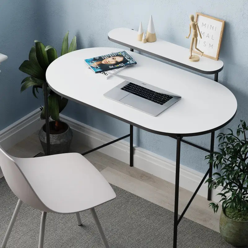 Loub Modern Desk With Monitor Stand Width 100cm - White Working Table