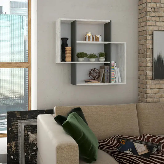 Mito Modern Floating Shelf 80.4cm Tall - Ancient White,Anthracite Wall