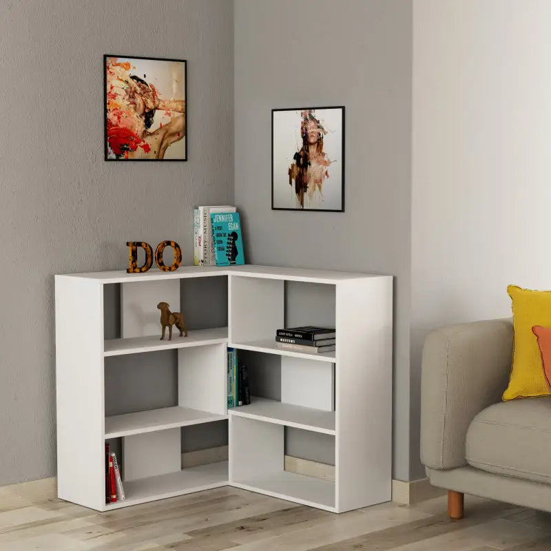 Molly Modern Corner Multipurpose Bookcase Display Unit Room Separator No.3 Short 89cm - White