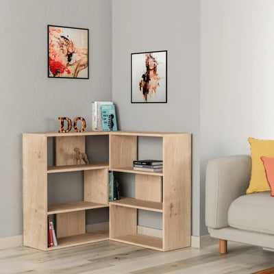 Molly Modern Corner Multipurpose Bookcase Display Unit Room Separator No.3 Short 89cm in Oak