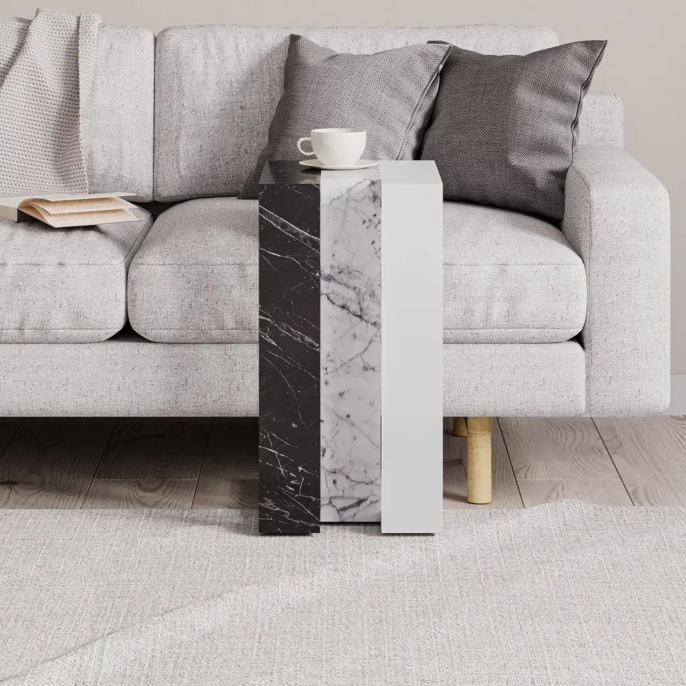 Muju Modern C Shape Table Multipurpose H 57cm - Bendir,Carrara,White Side