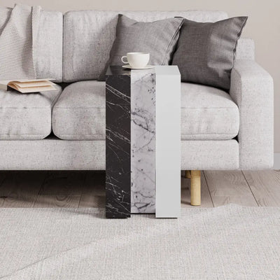Muju Modern C Shape Table Multipurpose H 57cm - Bendir,Carrara,White Side