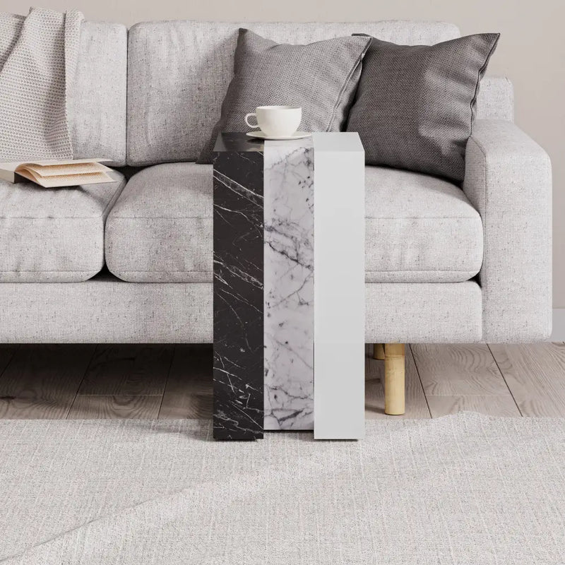 Muju Modern C Shape Table Multipurpose H 57cm - Bendir,Carrara,White Side