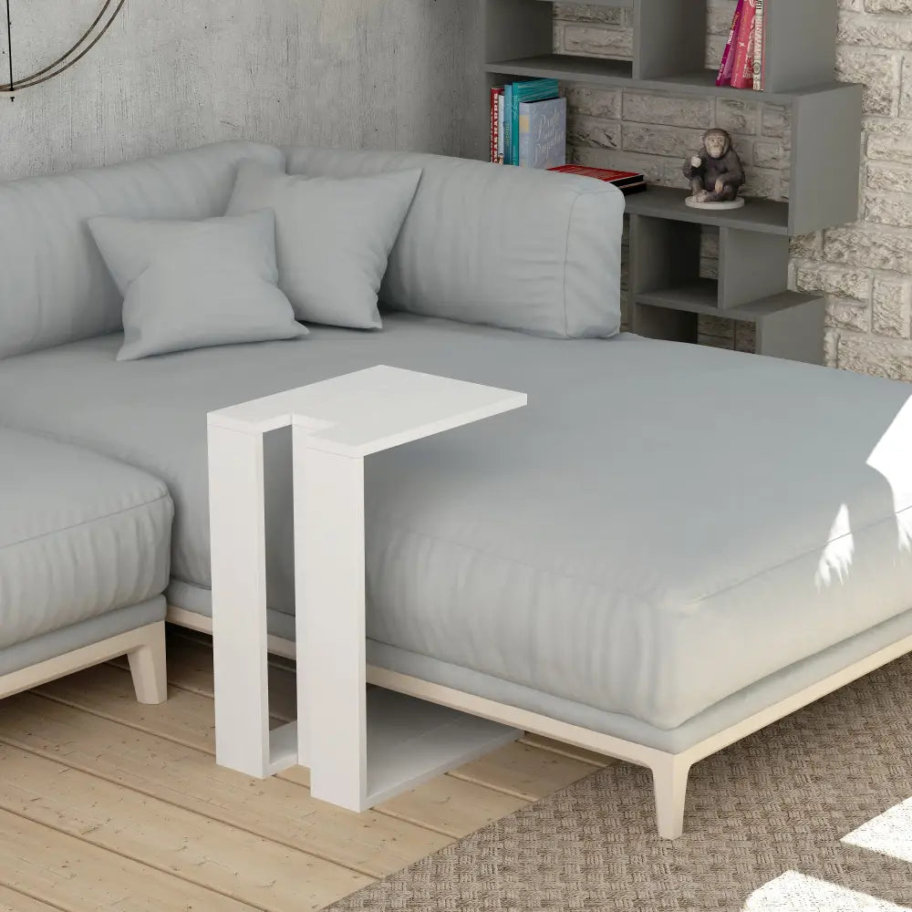 Muju Modern C Shape Table Multipurpose H 57cm - White Side