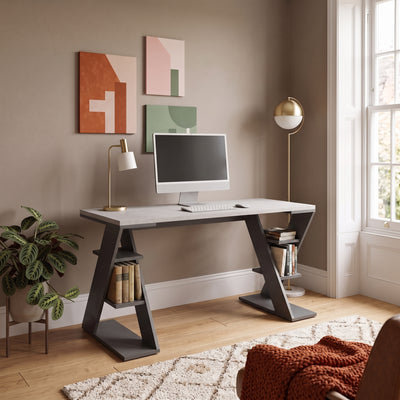 Papillon Modern Desk With Bookshelf Legs Width 137cm in Anthracite,White