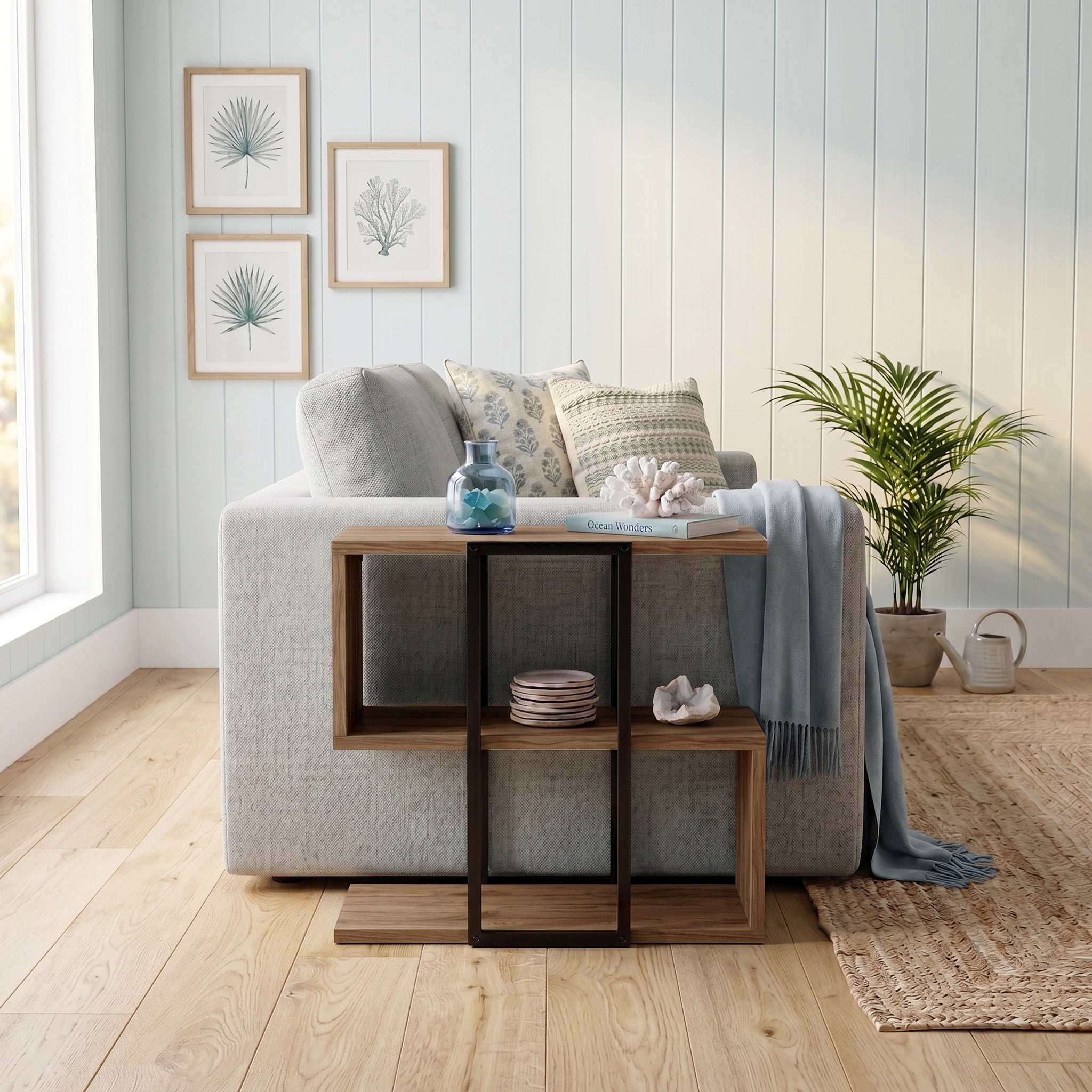 Homia Stepped Side Table with Open Shelves – Living Room End Table – Deep Oud