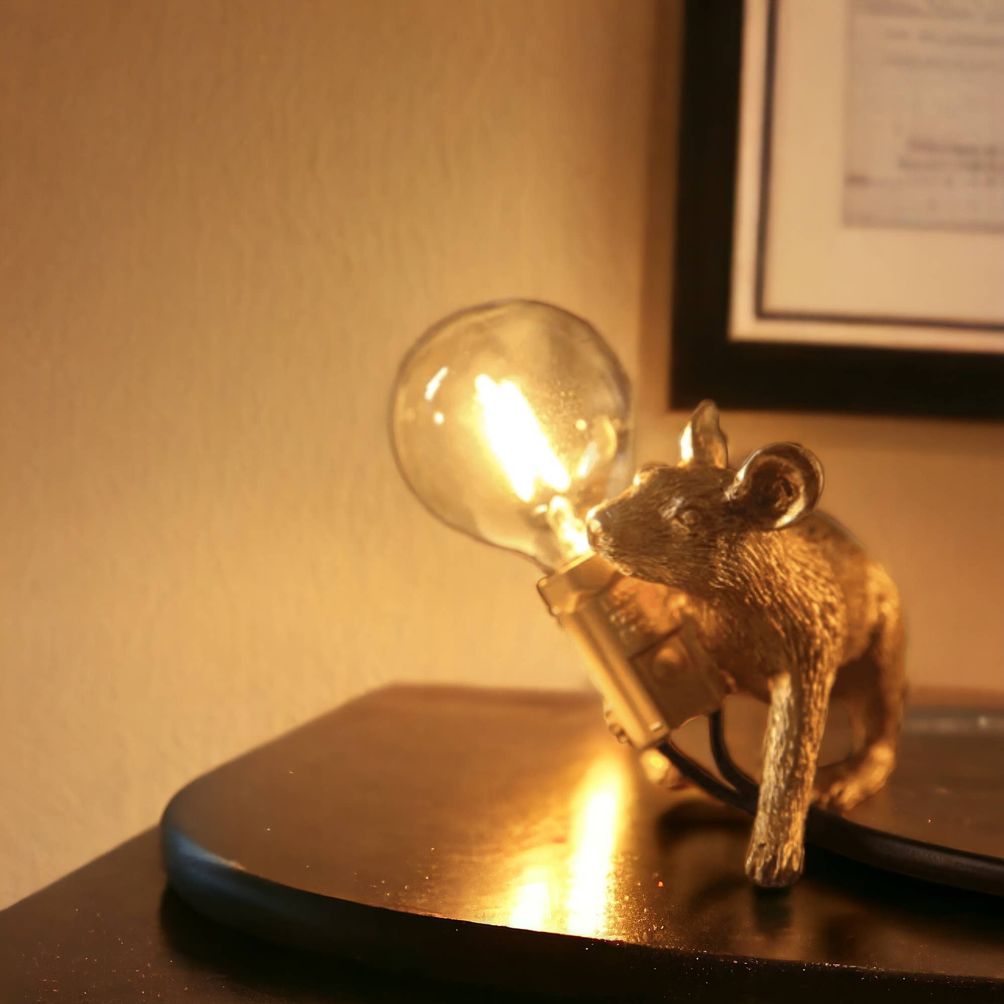 Gold Mouse Night Light | Resin Table Lamp