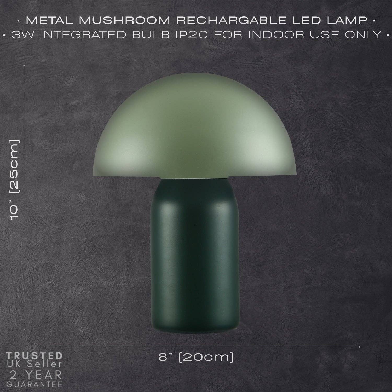 Midnight Blue Mushroom Table Lamp 25cm | Rechargeable, Touch Dimmer