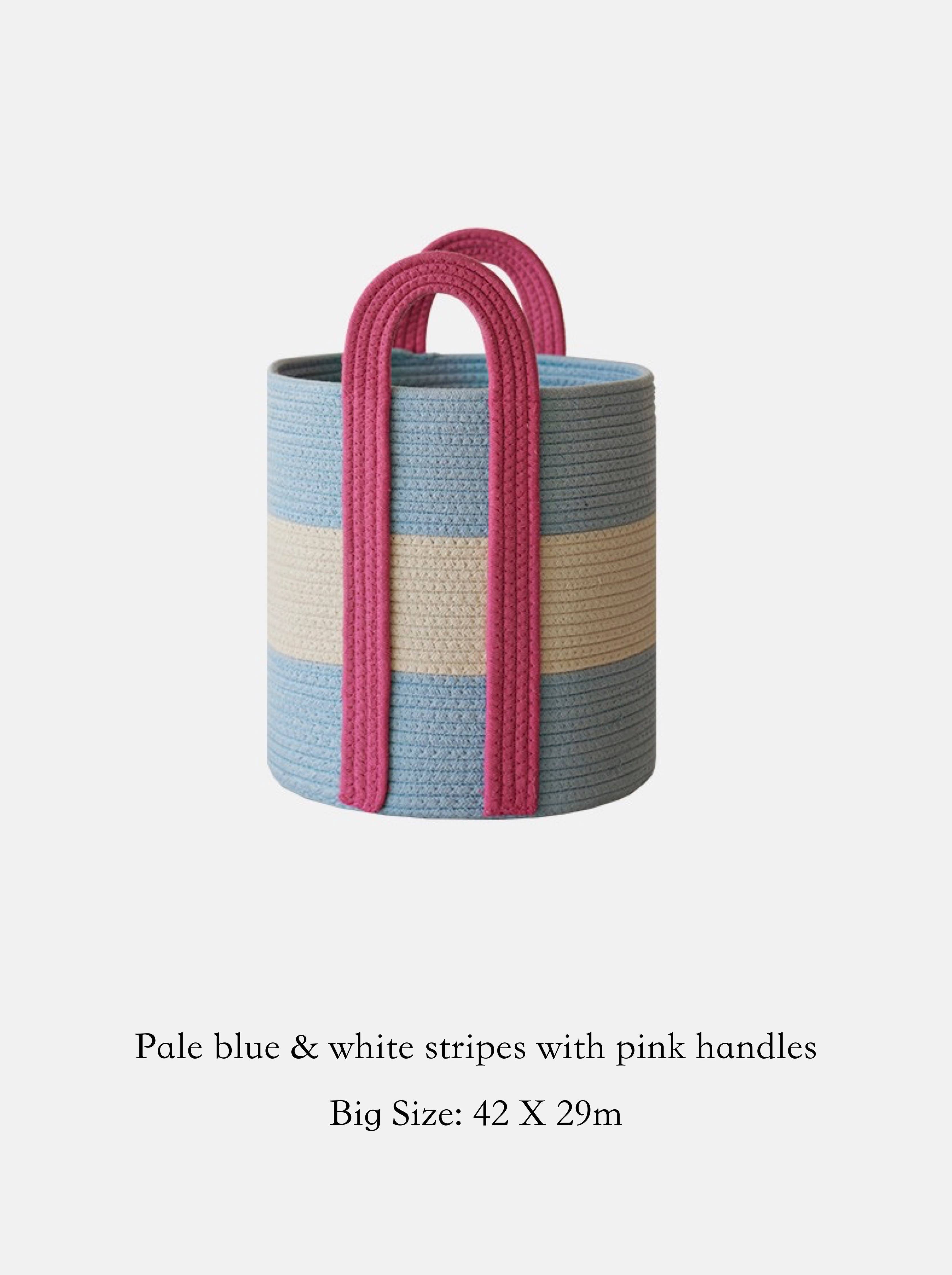 Cotton Rope Storage Basket with Handles | Striped, Two Sizes