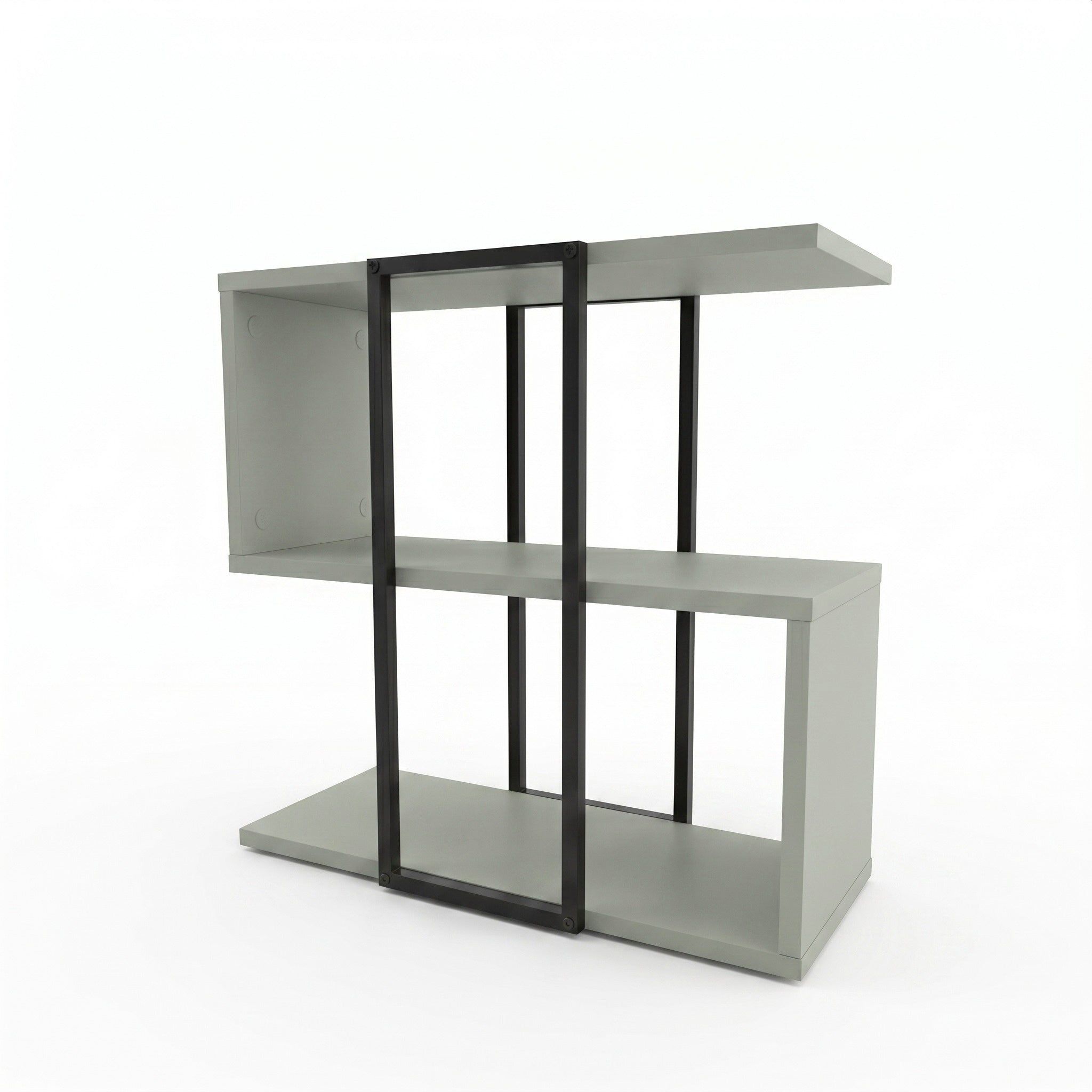 Homia Stepped Side Table with Open Shelves – Living Room End Table – Ash Green