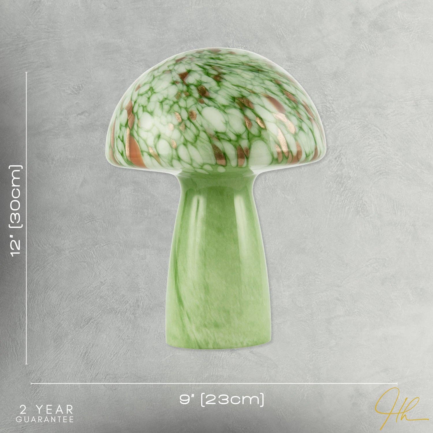 Green Glass Mushroom Lamp 30cm | Retro Italian Style with Copper Flecks