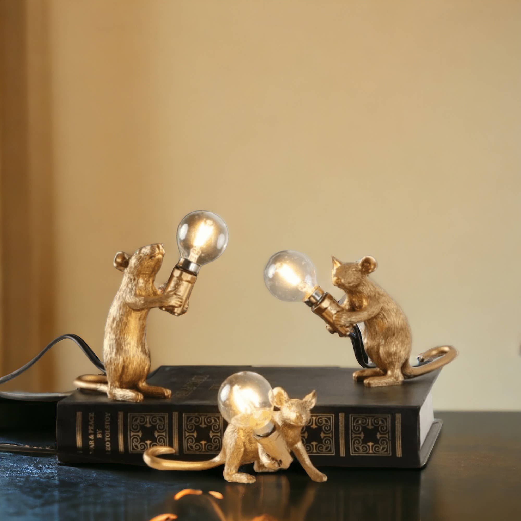 Gold Mouse Night Light | Resin Table Lamp