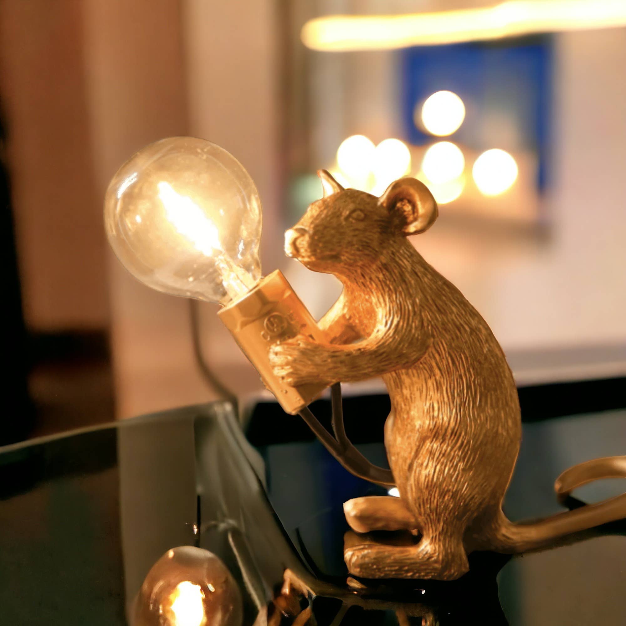 Gold Mouse Night Light | Resin Table Lamp