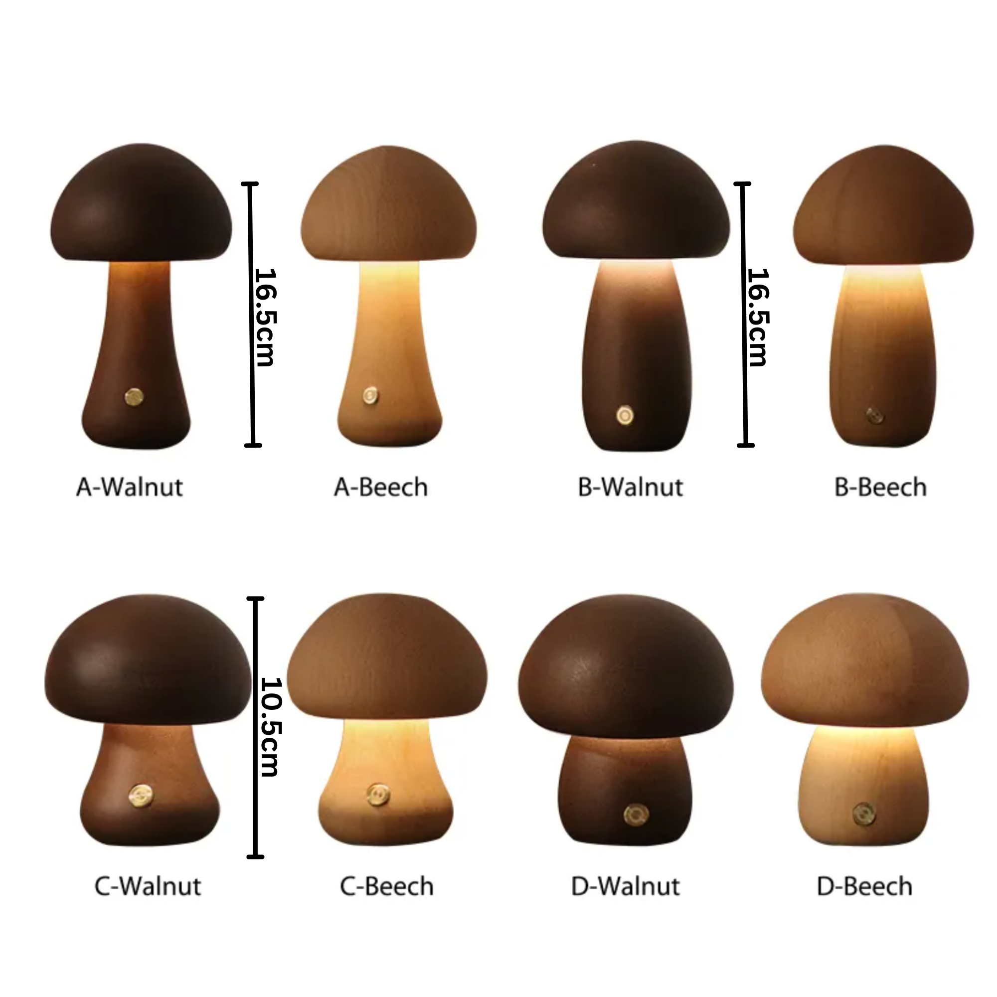 Wooden Mushroom Night Light | Rechargeable Touch Lamp