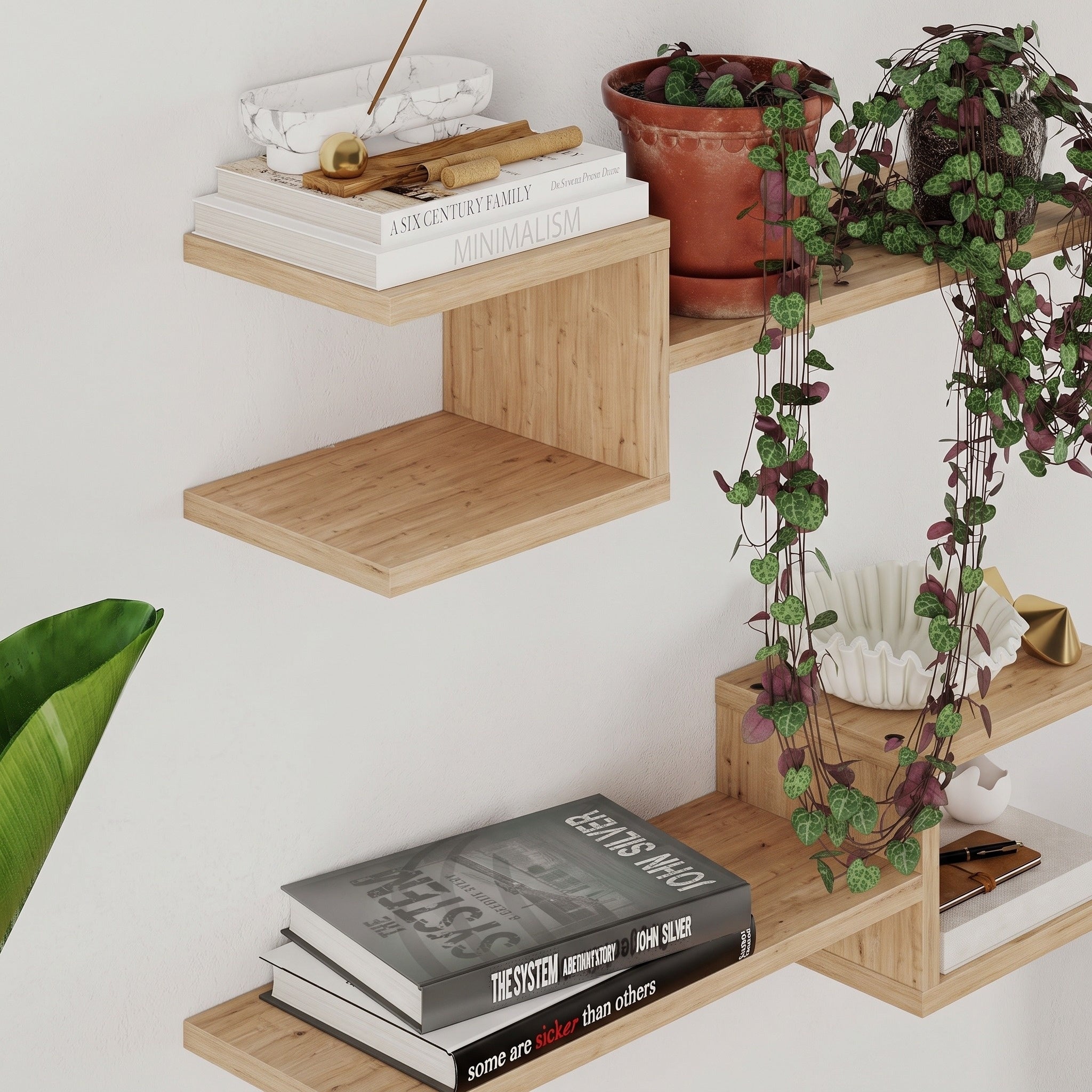 Fork Modern Floating Shelf Set 18.2cm Short – Saphire Oak