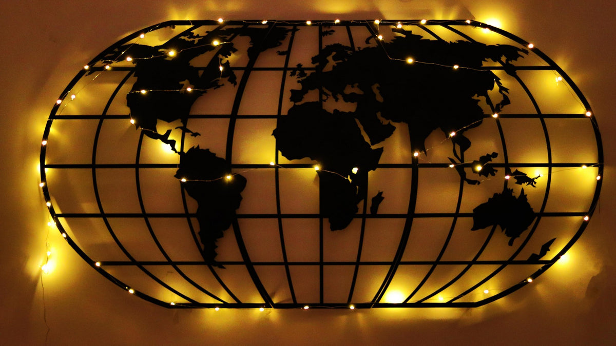 World Map Globe Led - Black