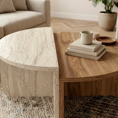 Aloeva Modern Round Coffee Table – Deep Oud,Travertine