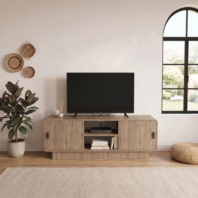 Rovel TV Unit Natural Oak with Storage and Shelves
