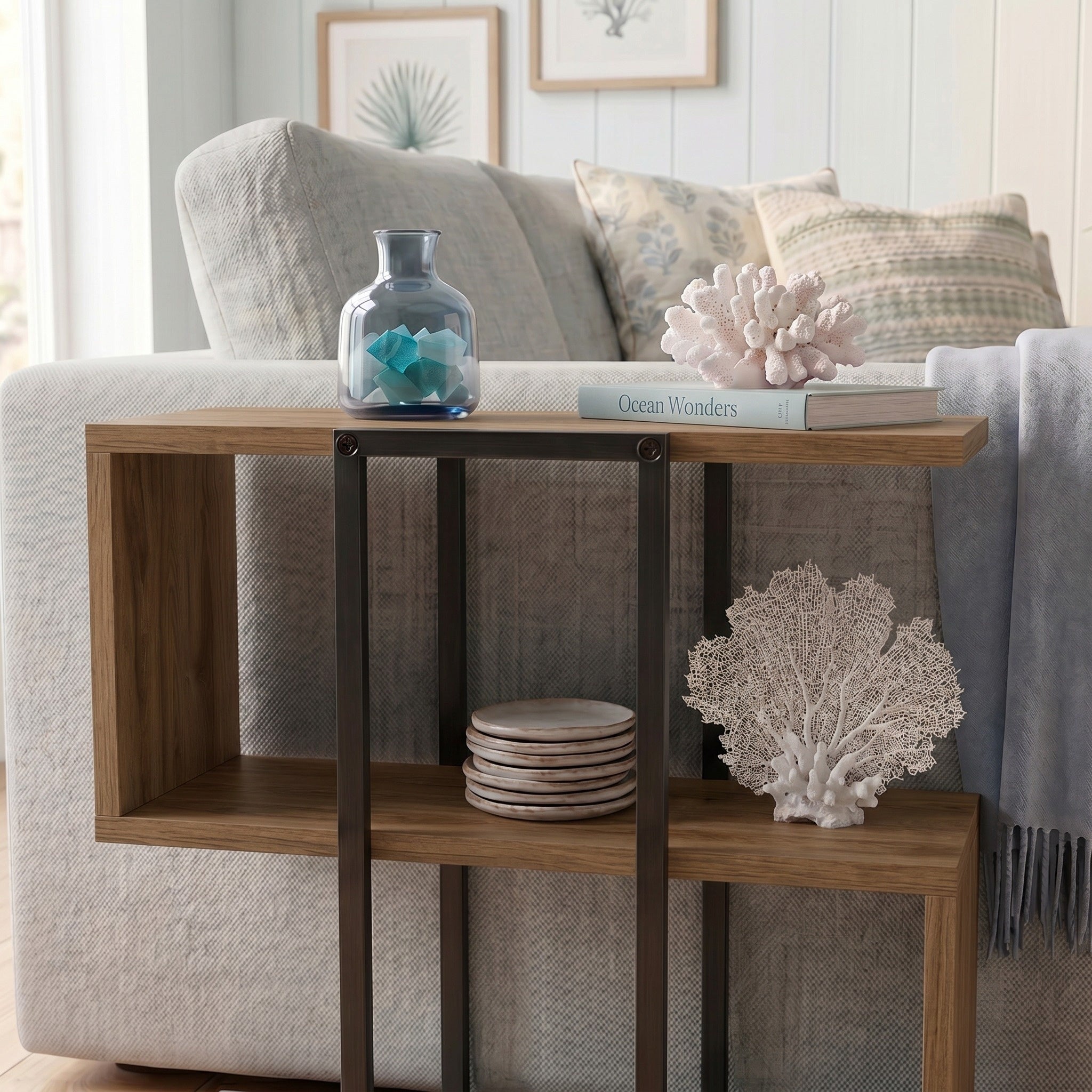 Homia Stepped Side Table with Open Shelves – Living Room End Table – Deep Oud