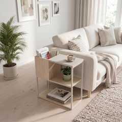 Tania Side Table with Storage Shelves – Sonoma Oak,Sandstone