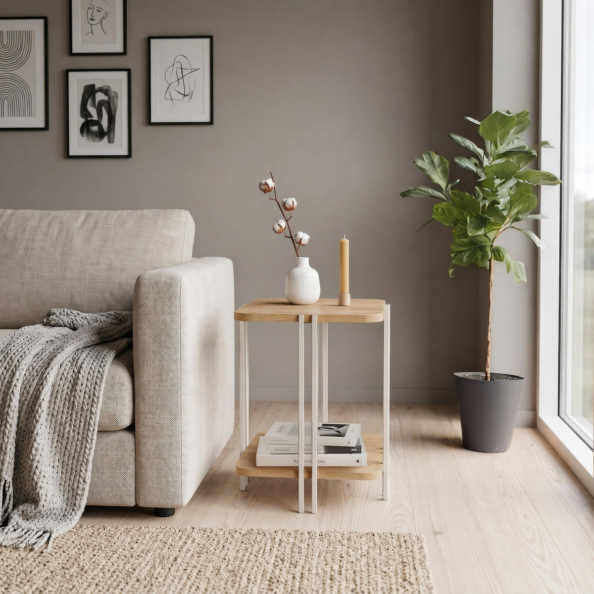Notus 2-Tier Side Table with Shelf – Sapphire Oak