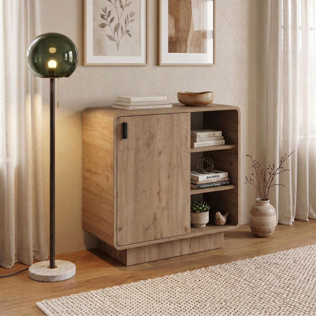Rovel Round Edge Sideboard Natural Oak with Shelves