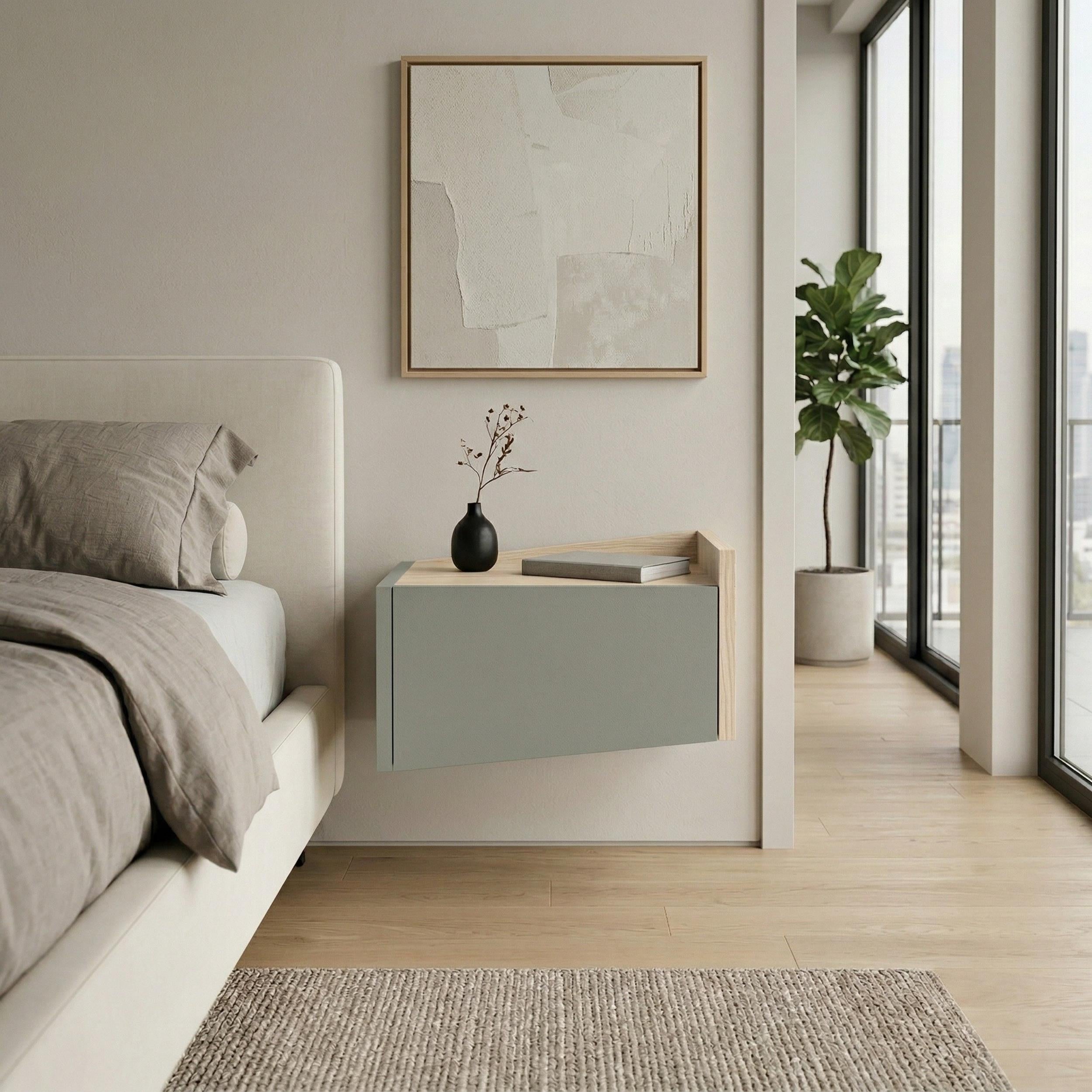 Diago Floating Bedside Table Right - Floating Bedside Table with Drawer and Shelf