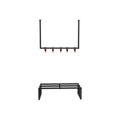 Roya Hall Set Shoe Rack, 5 Metal Hook Wall Rail Black 72 x 30 x 50.2 cm – Black