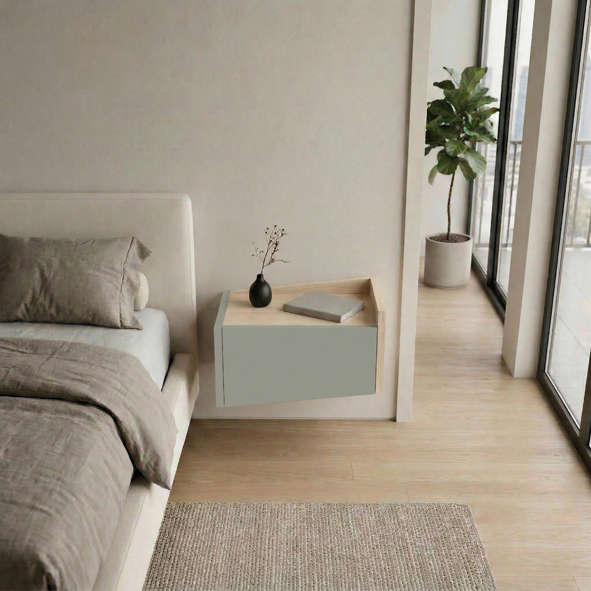 Diago Floating Bedside Table Right - styled in a bedroom setting