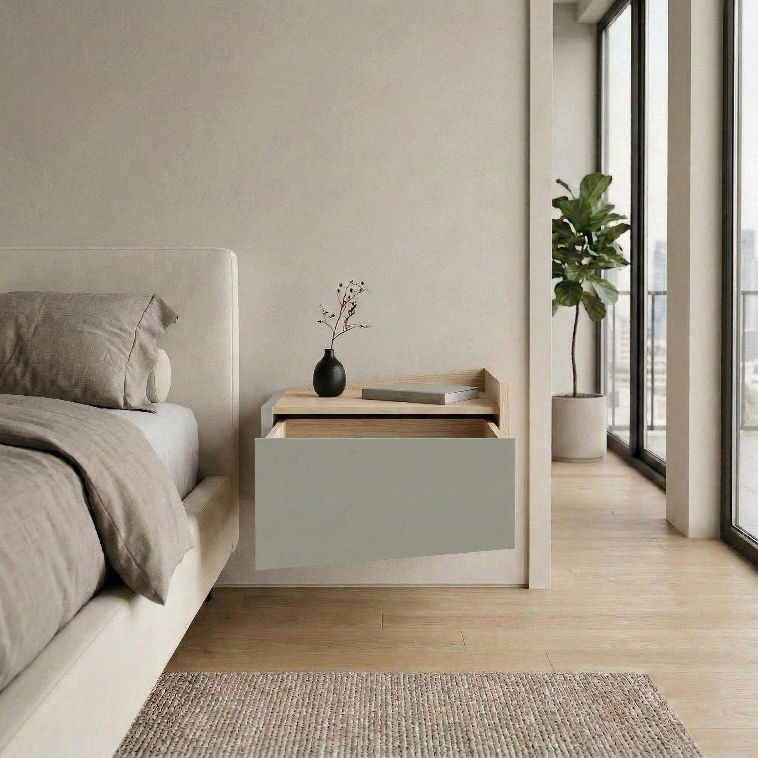Diago Floating Bedside Table Right - open drawer detail