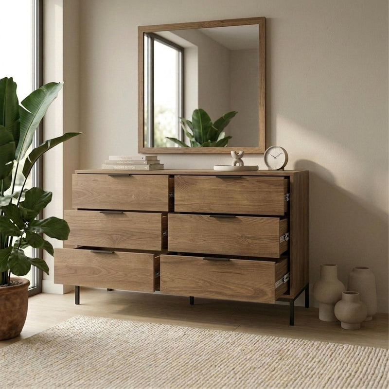 Mars 6 Drawer Wide Chest of Drawers Whiskey Oak W140 cm - Additional Image 5