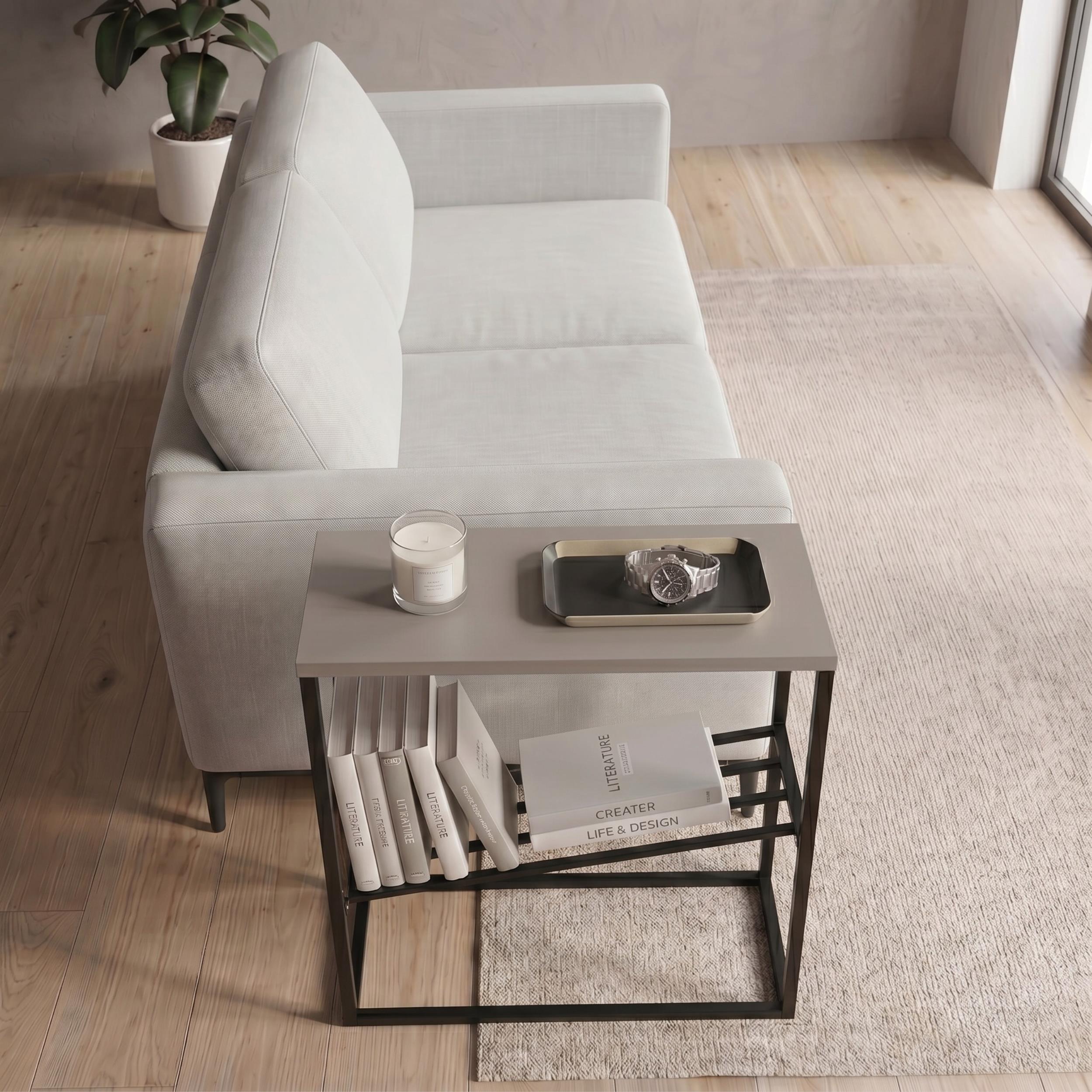 Tenol Modern Side Table with Metal Angled Shelf - Additional Image 14