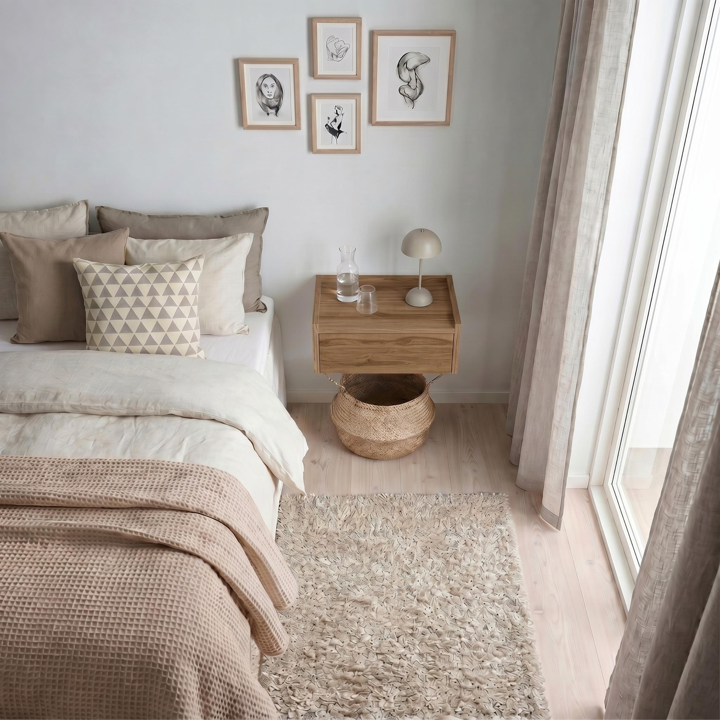 Brisa Floating Bedside Table - Floating Bedside Table with Drawer and Shelf