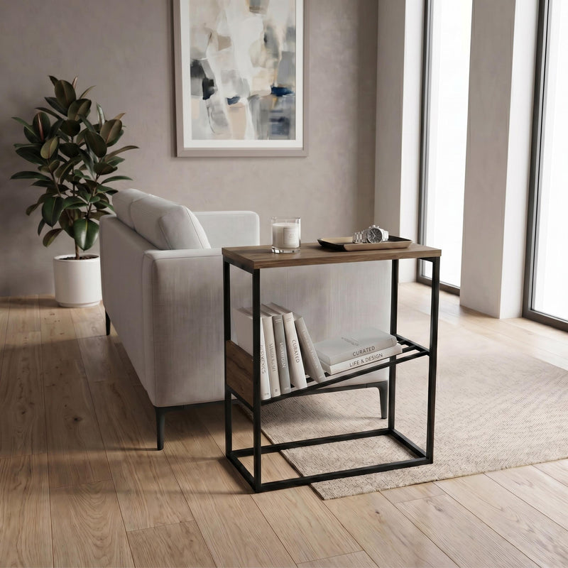 Tenol Modern Side Table with Metal Angled Shelf