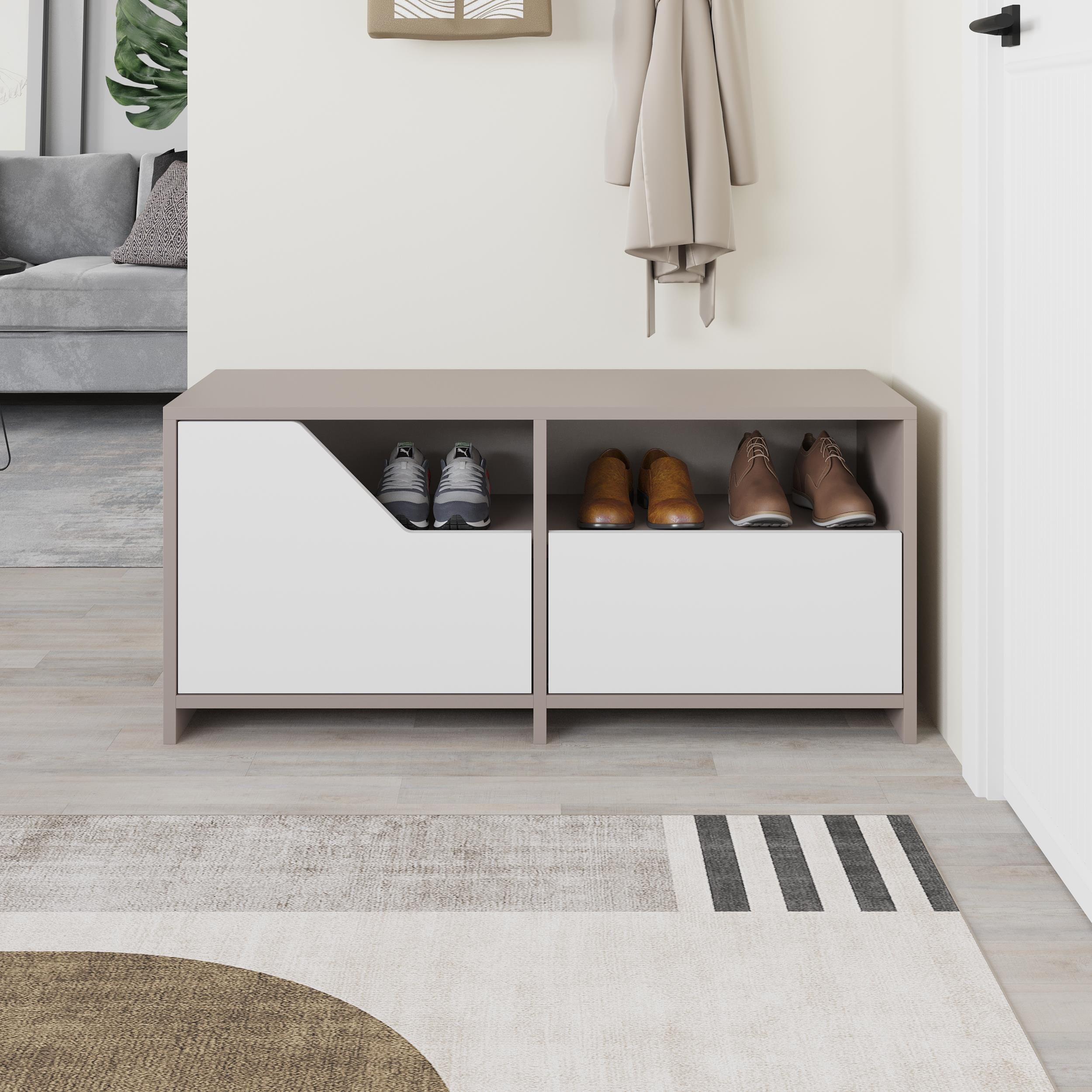 Nexus Modern Shoe Rack Storage - Shoe Rack with Angled Drop-Front Doors