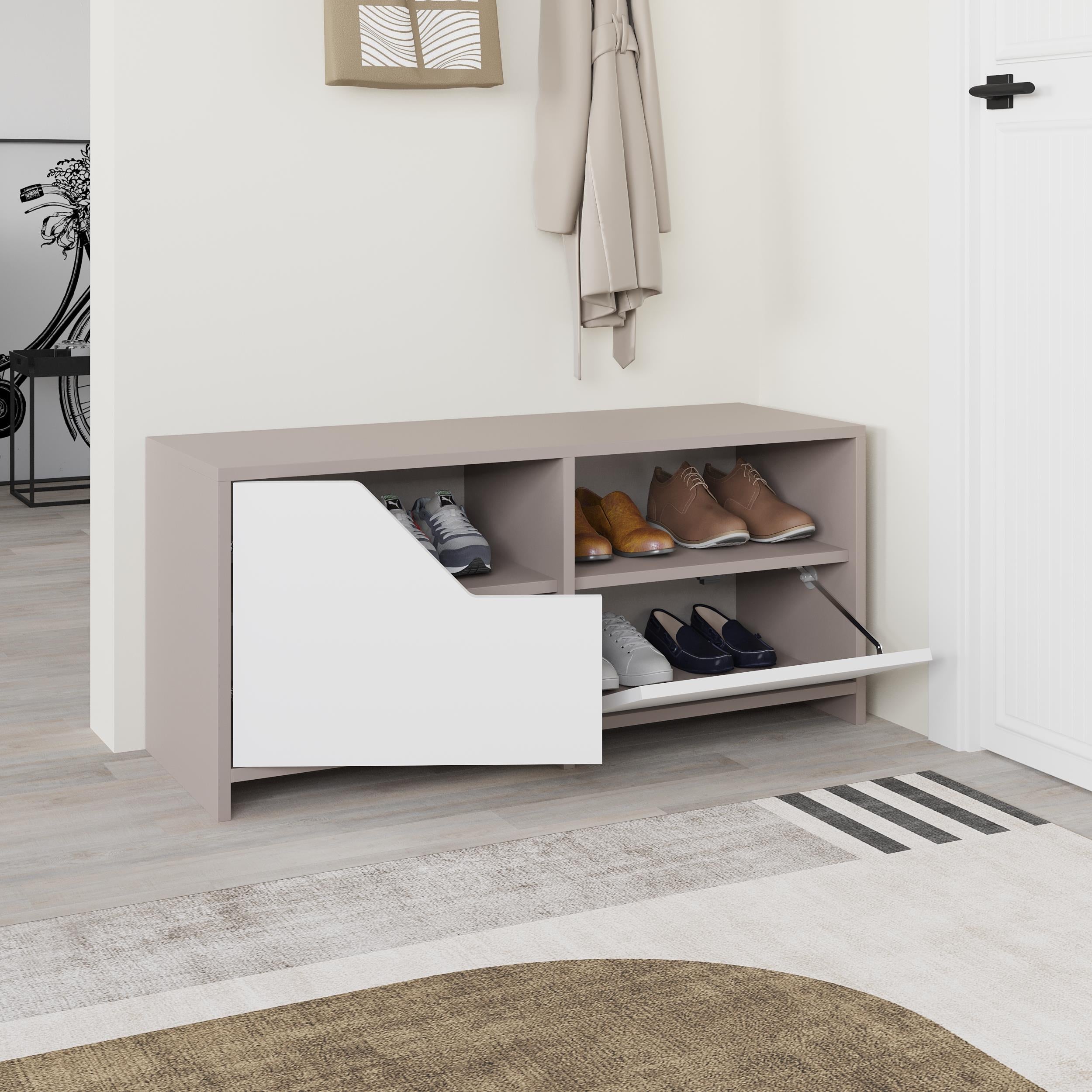Nexus Modern Shoe Rack Storage - open compartment detail