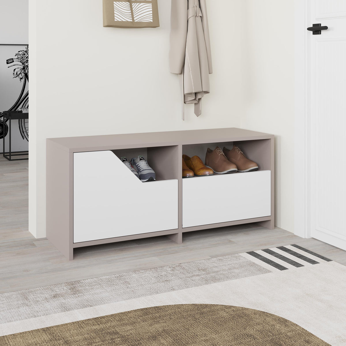 Nexus Modern Shoe Rack Storage - styled in a hallway setting
