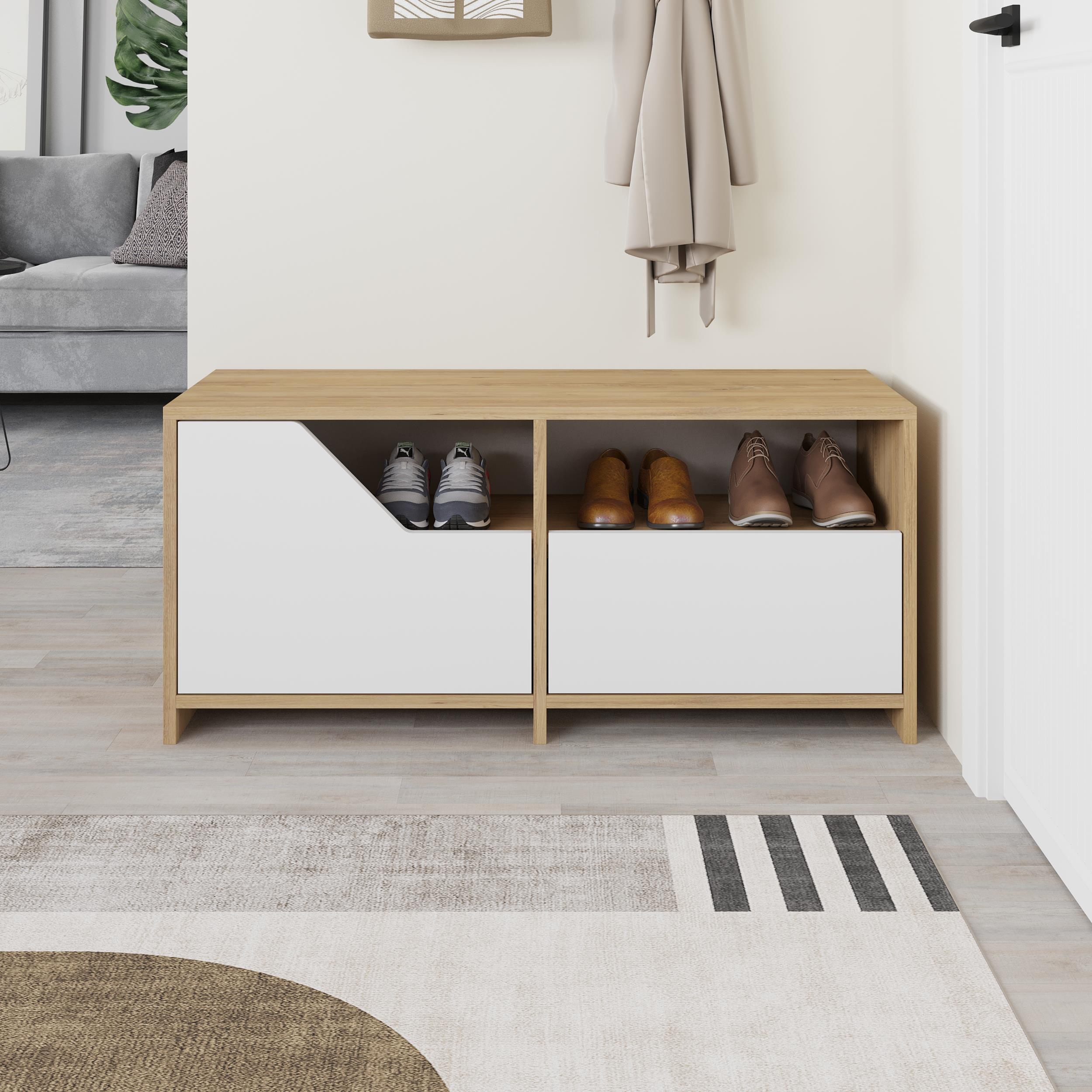 Nexus Modern Shoe Rack Storage - Shoe Rack with Angled Drop-Front Doors