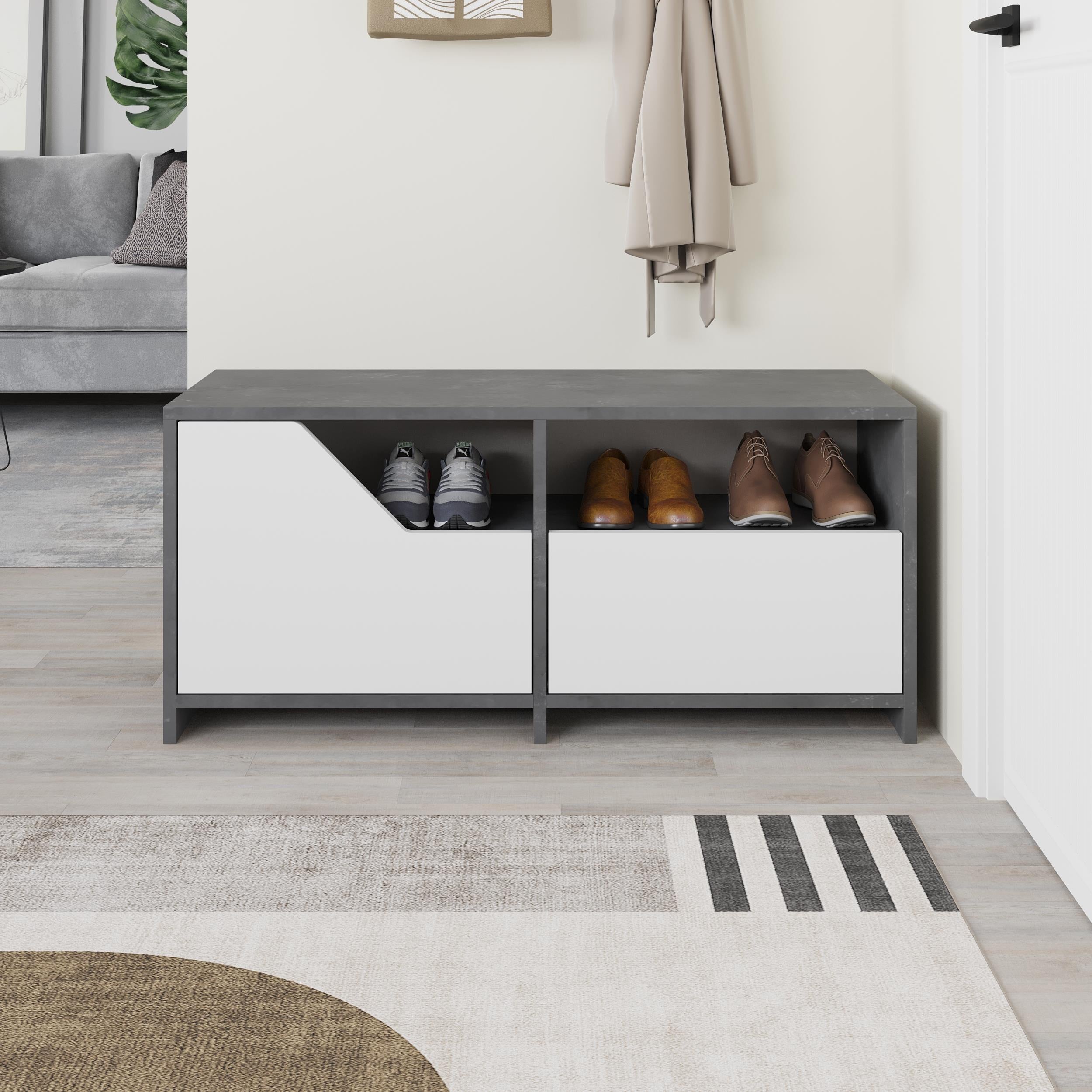 Nexus Modern Shoe Rack Storage - Shoe Rack with Angled Drop-Front Doors