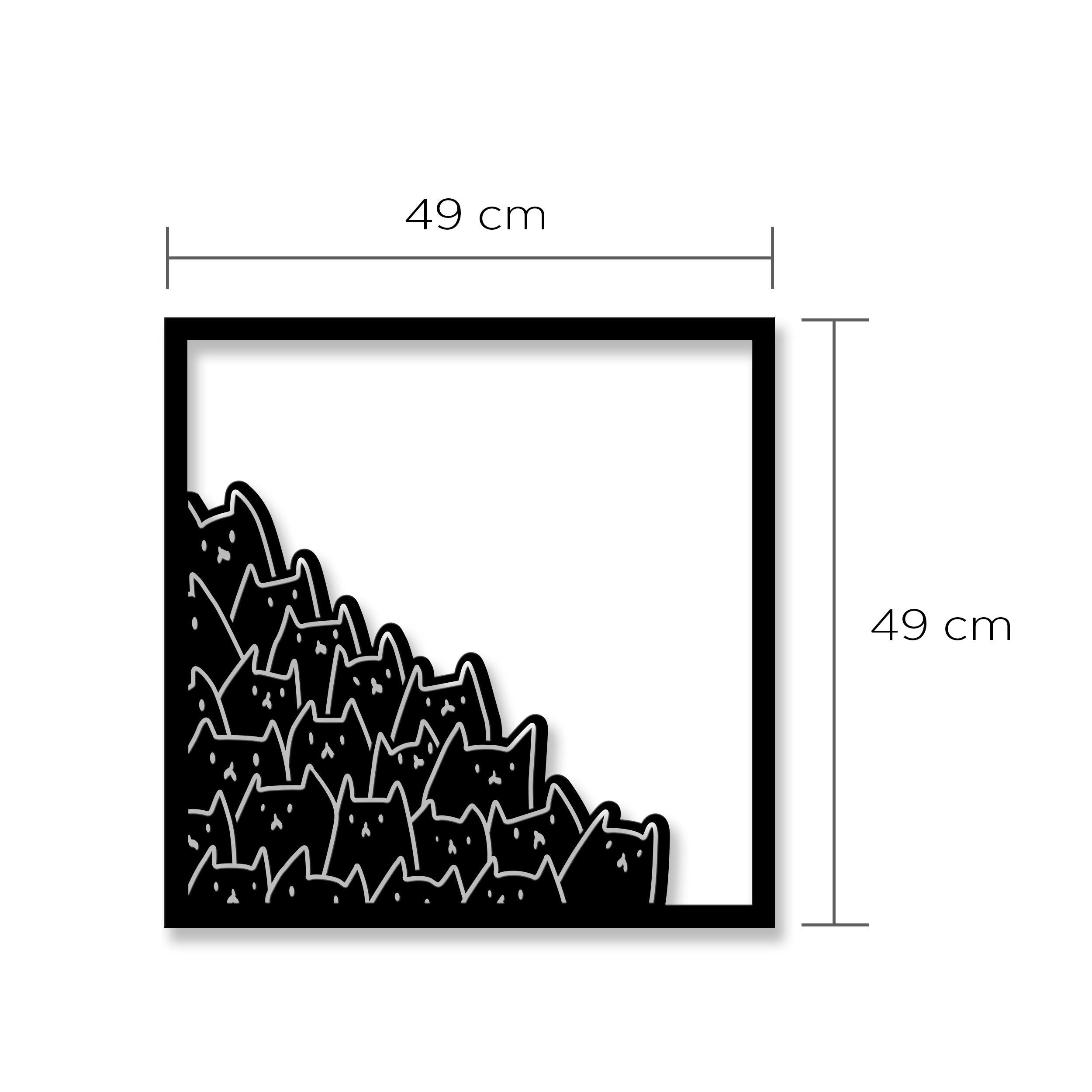 Dimension diagram of the Meow metal wall art showing 49x49cm size