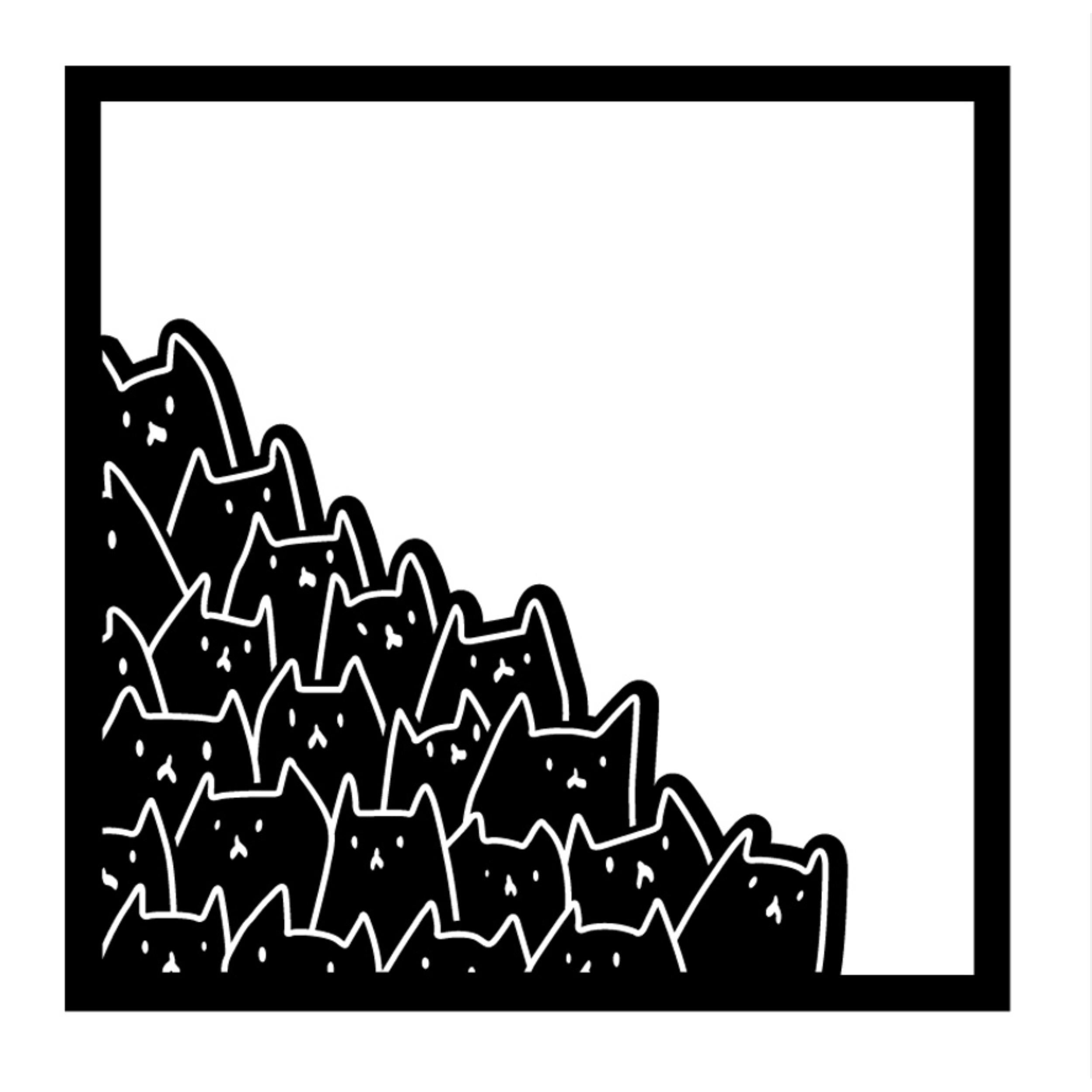 Meow metal wall art in Texture Black finish, 49x49cm, on a white background