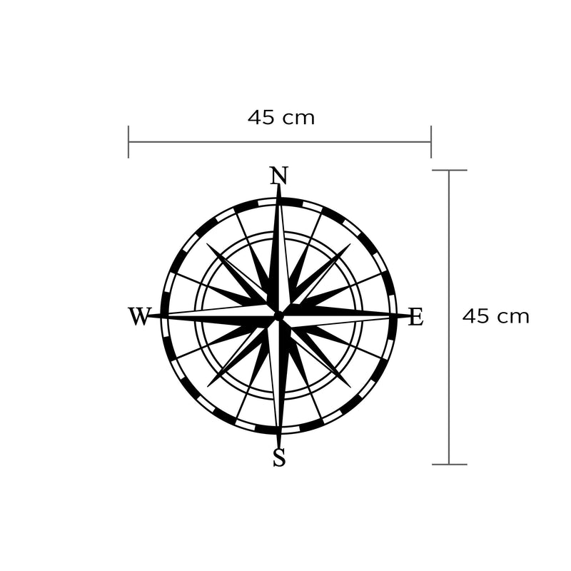 Dimension diagram of the Compass metal wall art, 45cm diameter