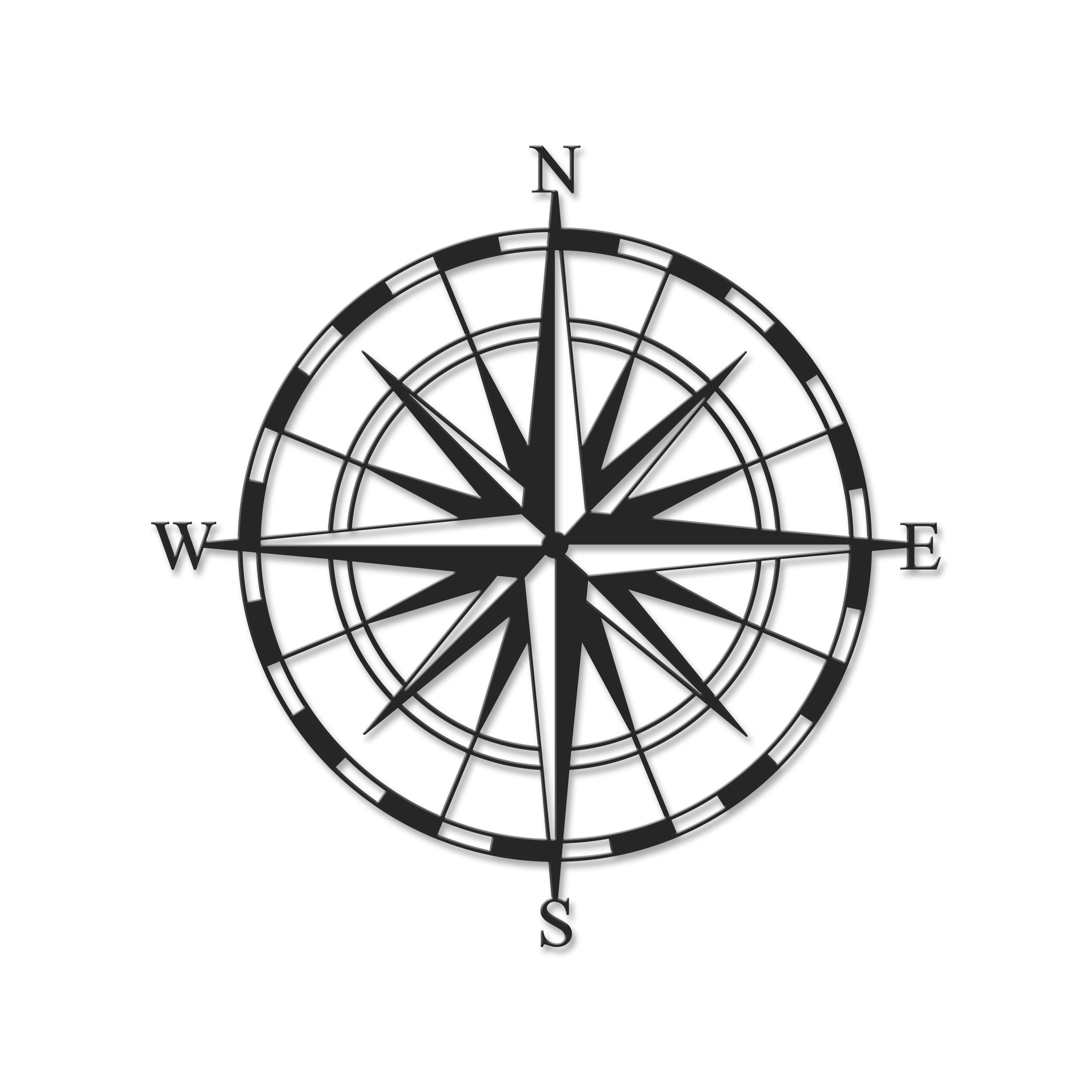 Compass metal wall art in Texture Black, 45cm diameter, on a plain white background