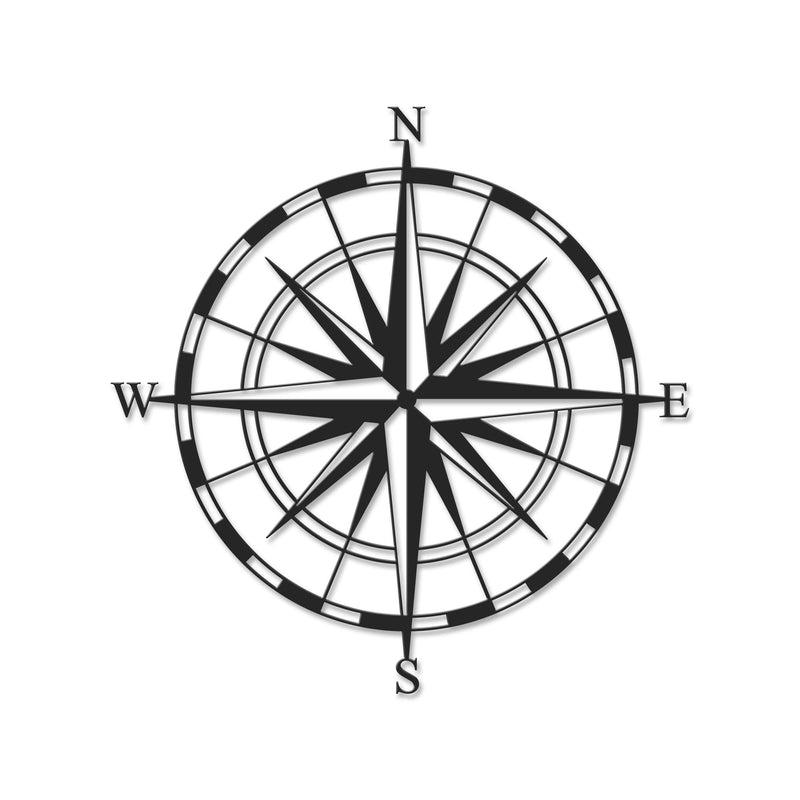 Compass metal wall art in Texture Black, 45cm diameter, on a plain white background