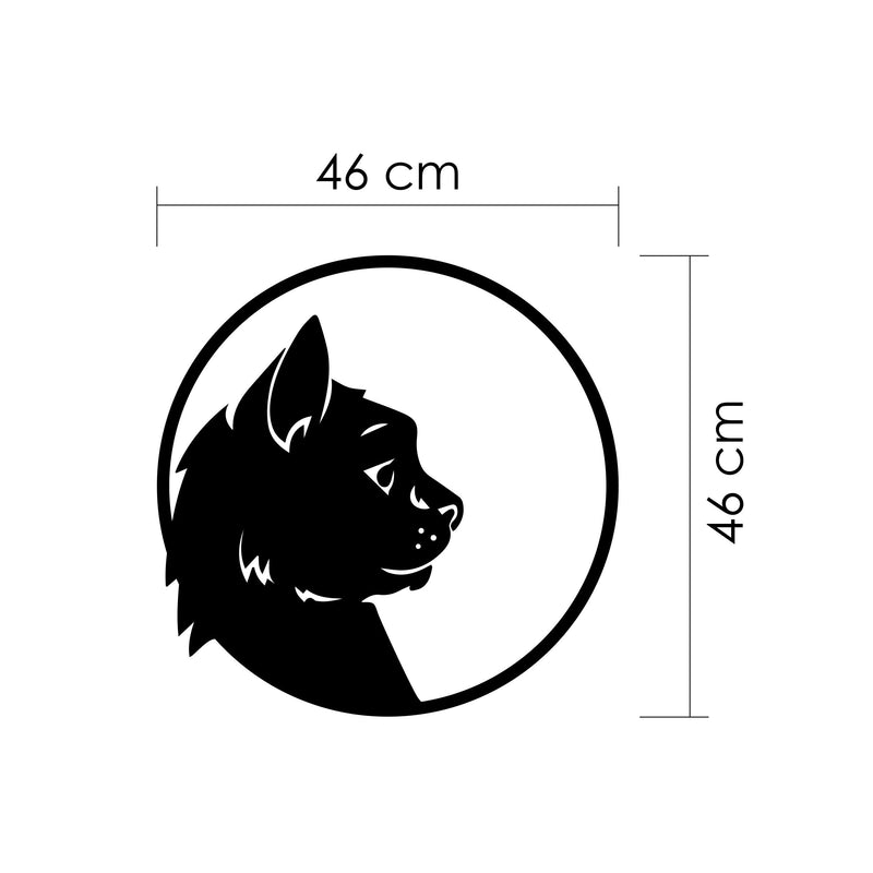 Dimension diagram of the Cat Profile metal wall art, 46cm diameter