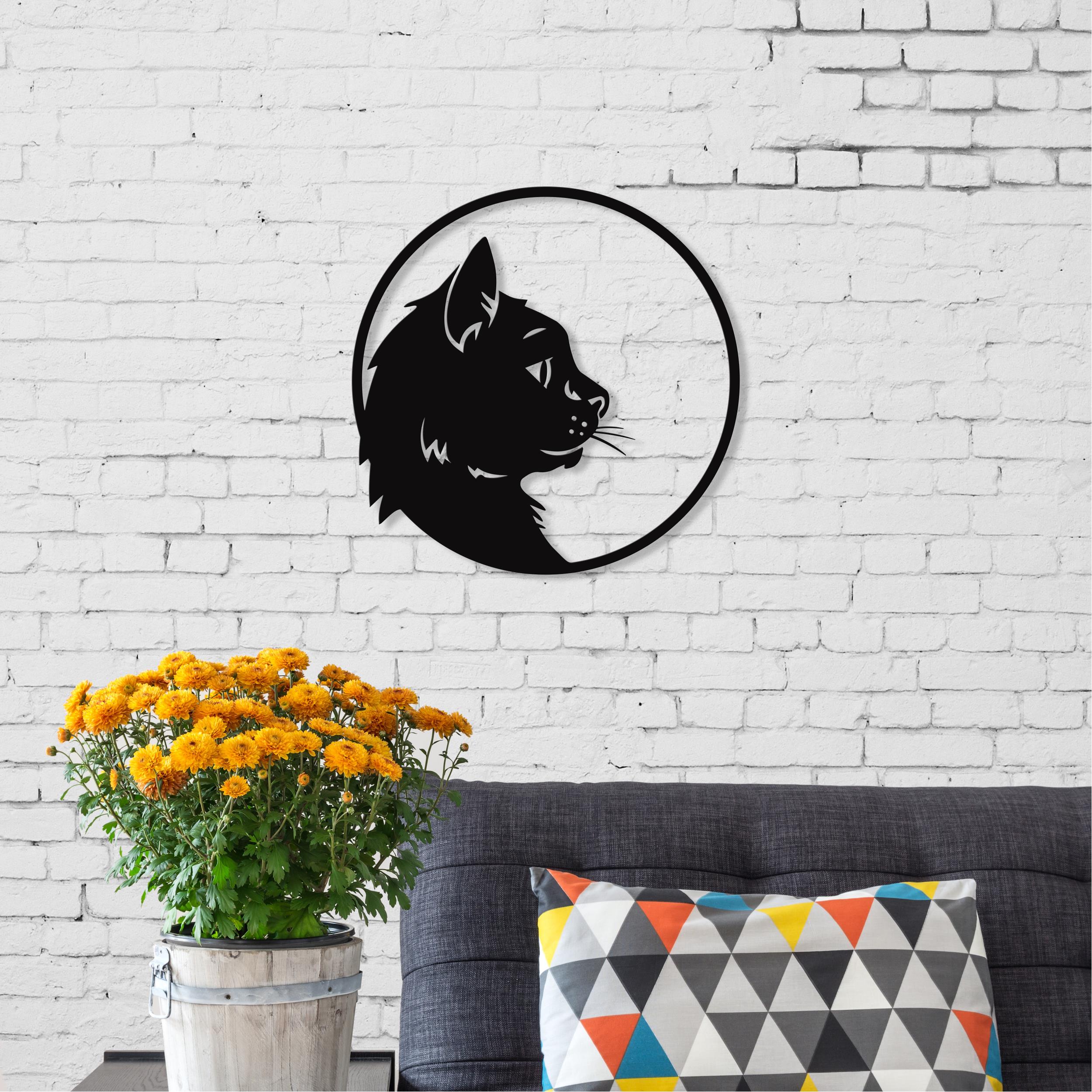 Cat Profile metal wall art, Texture Black, 46cm diameter, hero product image